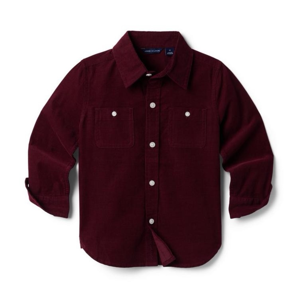 Janie and Jack, Deep Maroon Corduroy Button Down Shirt, 18-24 months